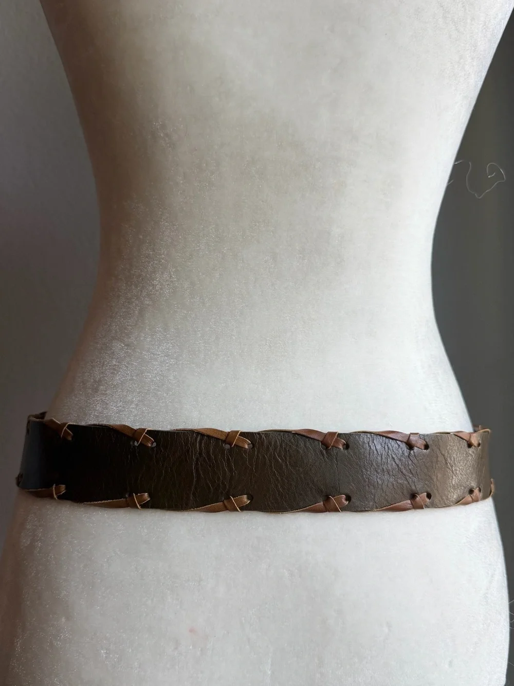 Vintage Brown Belt Green Jeweled Statement Buckle Boho Western Cottage